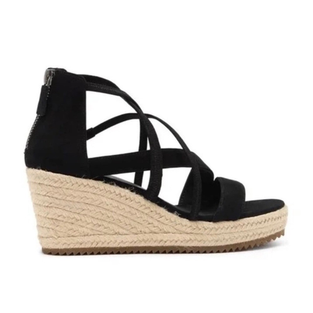 Eileen Fisher Black Strappy Espadrille Wedge Sandals